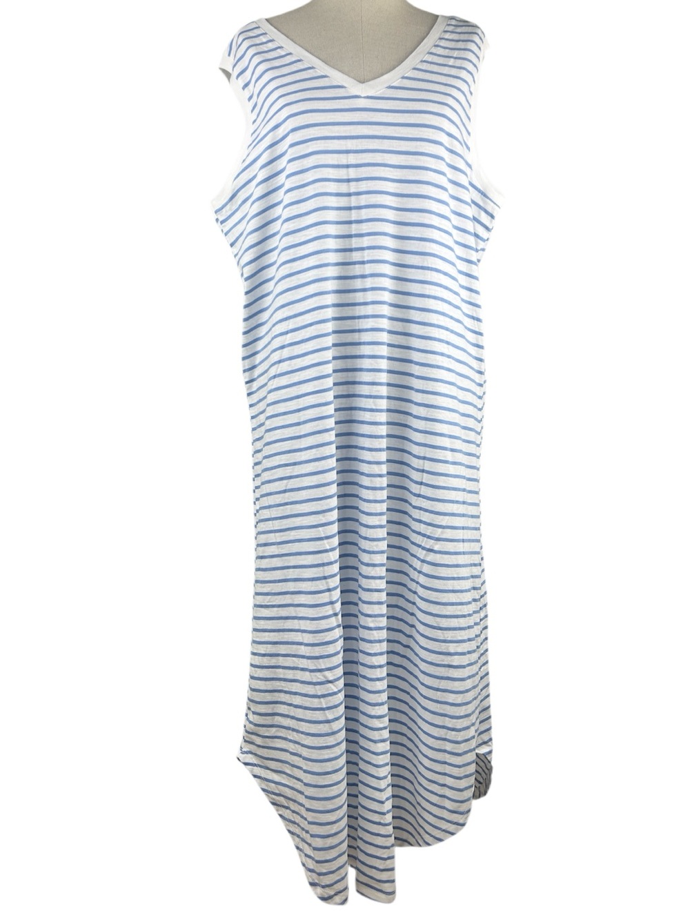 Time and Tru Light Blue & White Striped V-Neck Maxi Dress